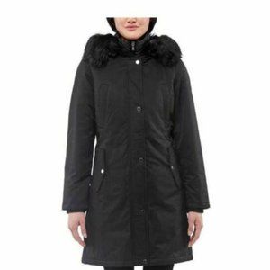 1 MADISON Women Water Resistant Long Parka With Faux Fur Hood --Black